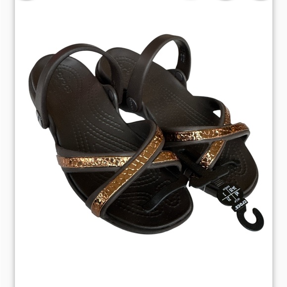 New crocs meleen metal sandal brown slides slip on straps Women’s 5 Youth 3 - Picture 3 of 6
